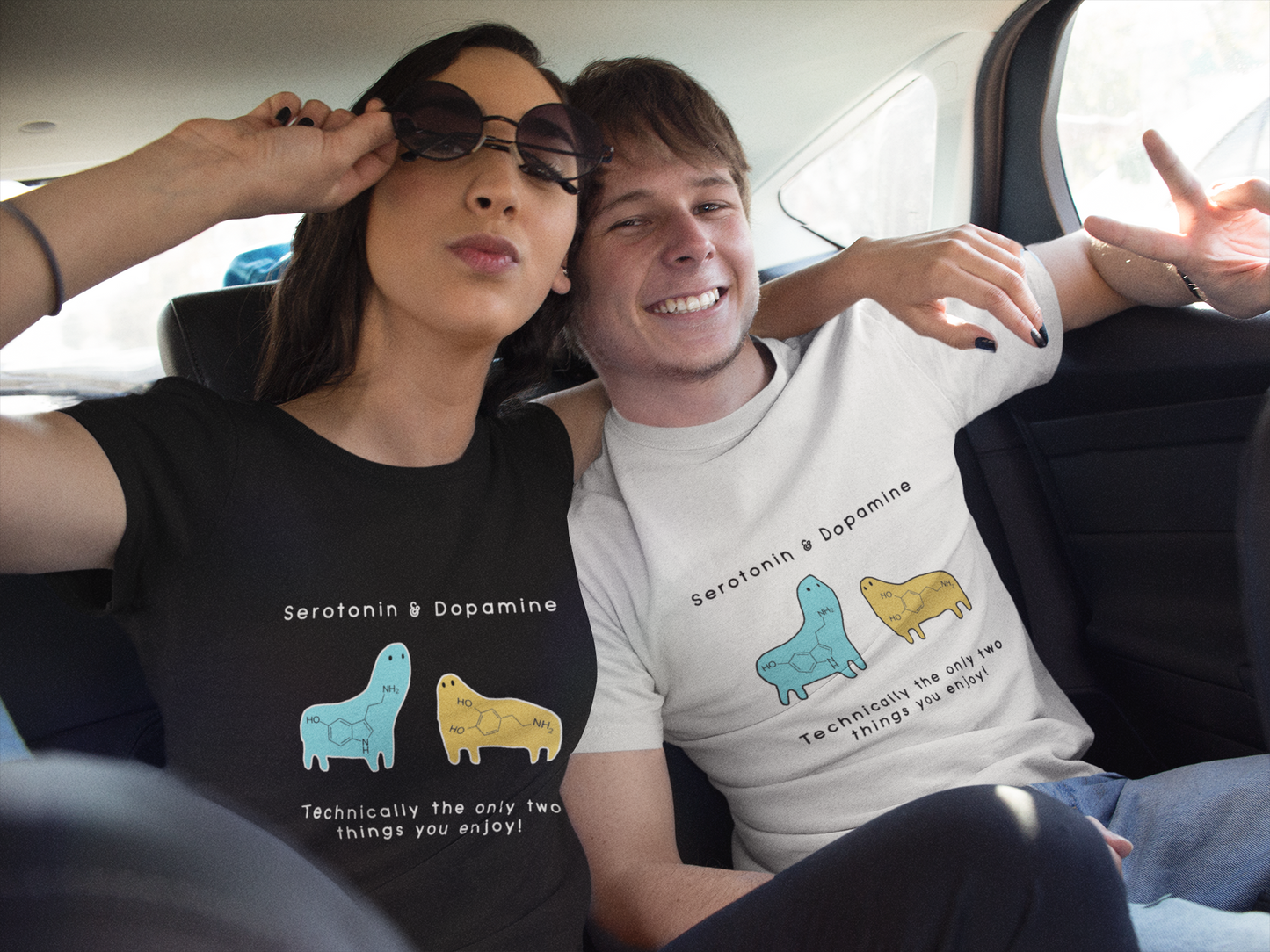 Serotonin & Dopamine Short-Sleeve Unisex T-Shirt - Black/ Navy