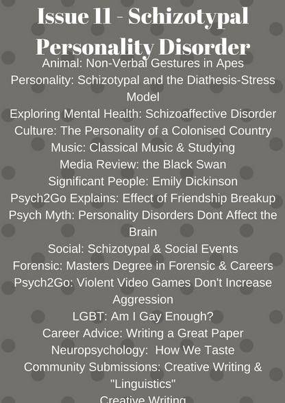 Schizotypal Personality disorder Awareness (DIGITAL) Psych2Go Magazine #11